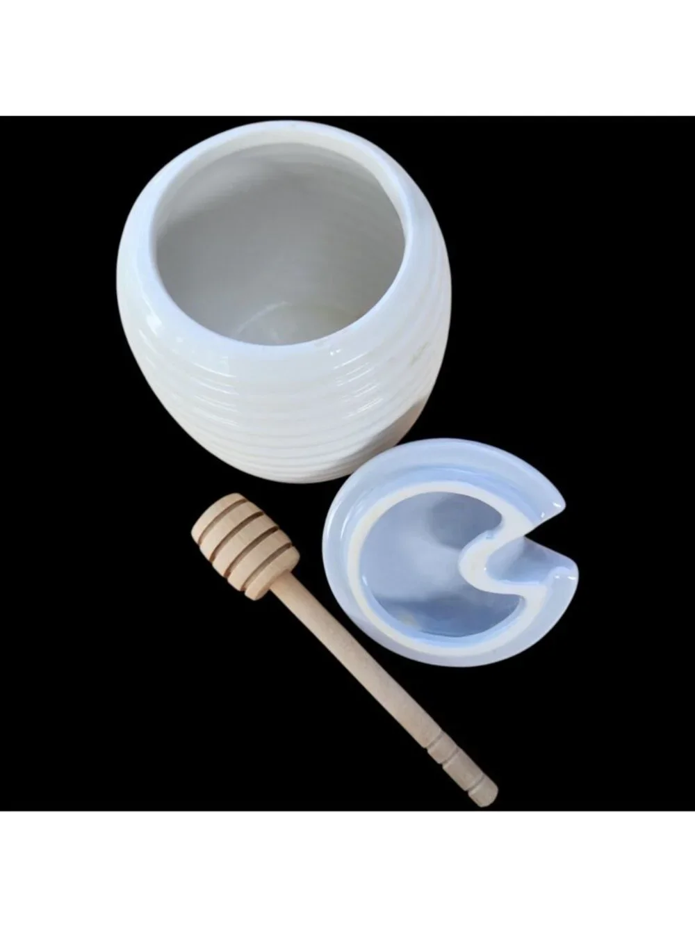English Tableware Co Honey Pot Blue Butterfly Ceramic Jar Lid Wood Dipper